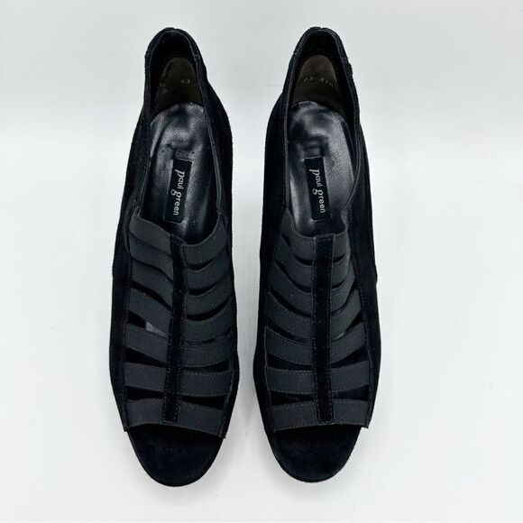 Paul Green Black Elastic Suede Cage Platform Heels Sz 5 - Picture 6 of 13